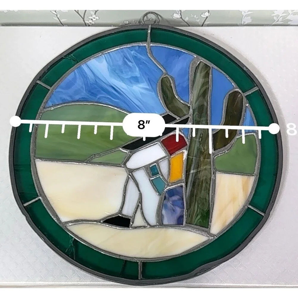 Vintage Southwestern Stained Glass Suncatcher - Siesta Desert Scene